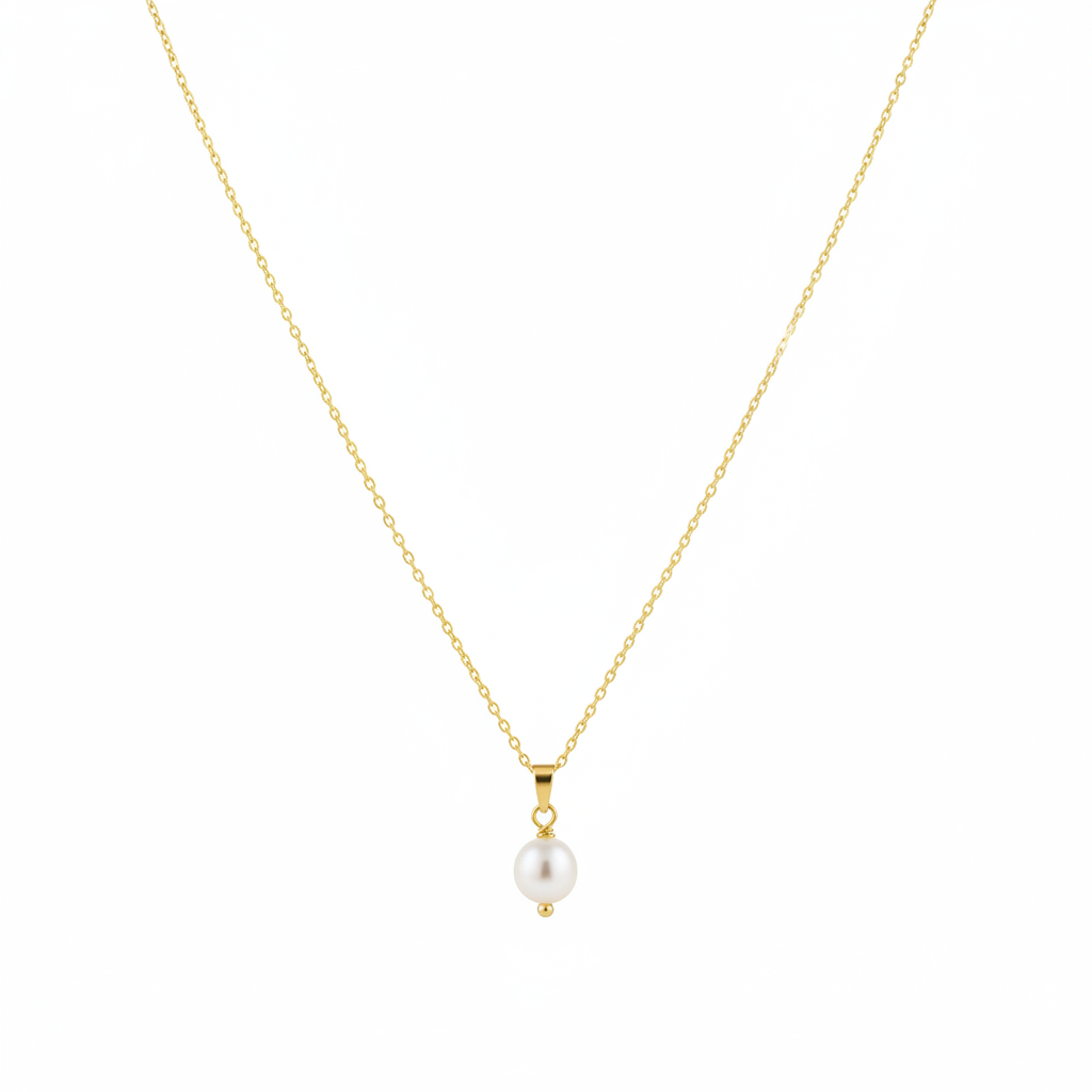 18k Gold Pearl Necklace Suspended