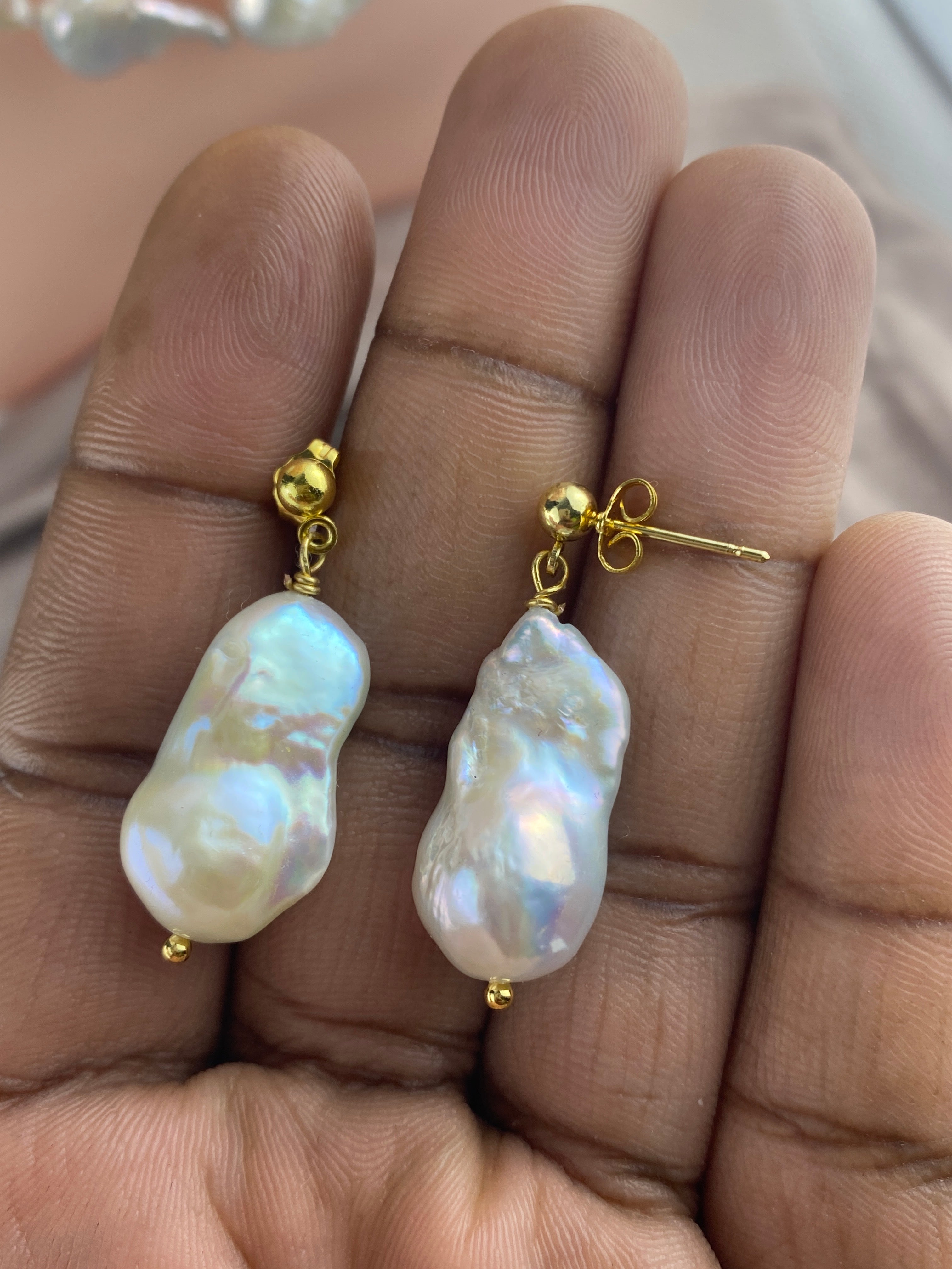 Baroque Pearl Drop Earrings | 18k Gold Plated |925 Sterling Silver | Large Freshwater Pearl