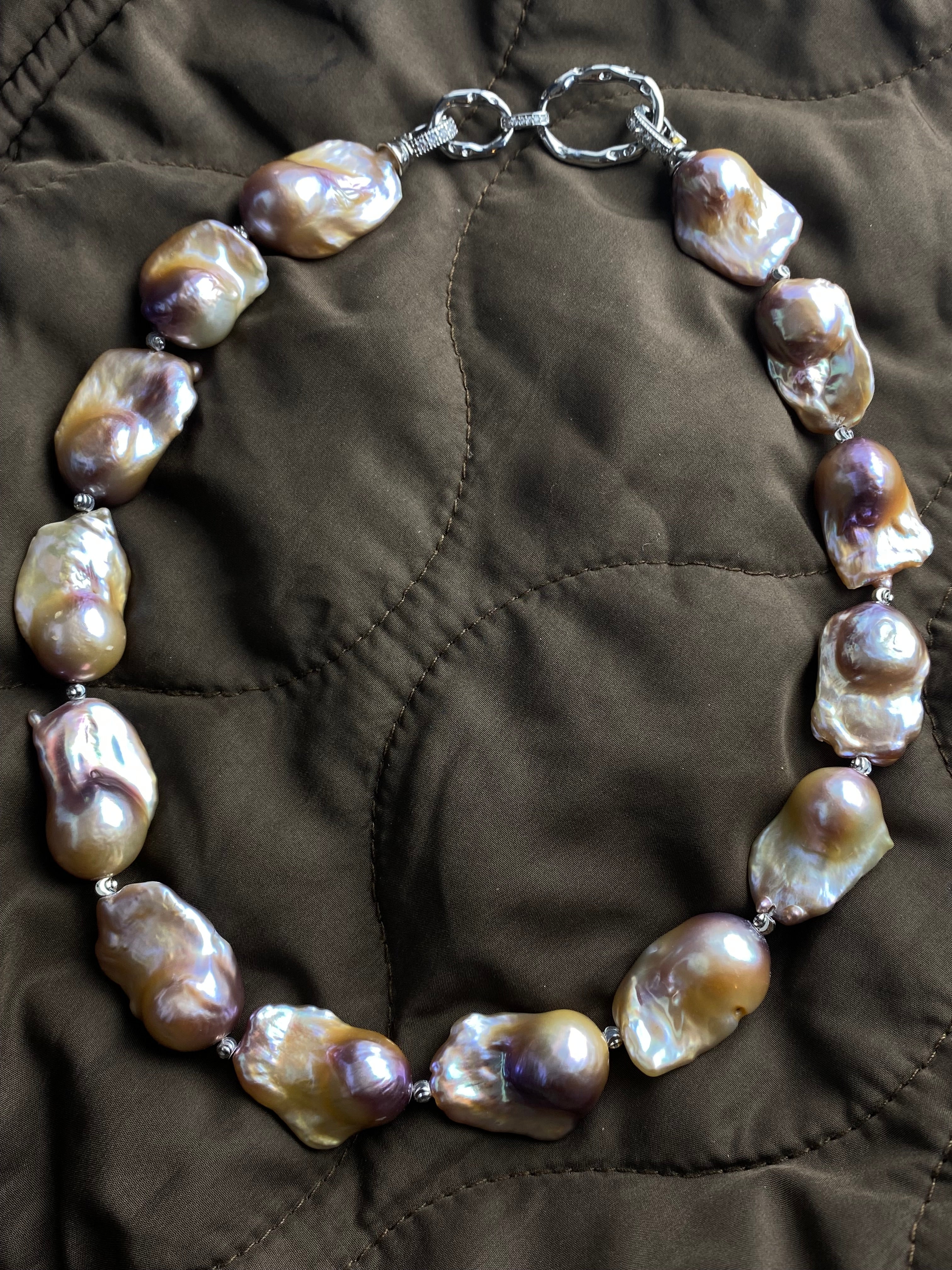 Big Fireballs Baroque Freshwater Pearl Necklace & Earring Set | Mauve Lavender | Statement Jewelry| Cover Earrings Hooks.