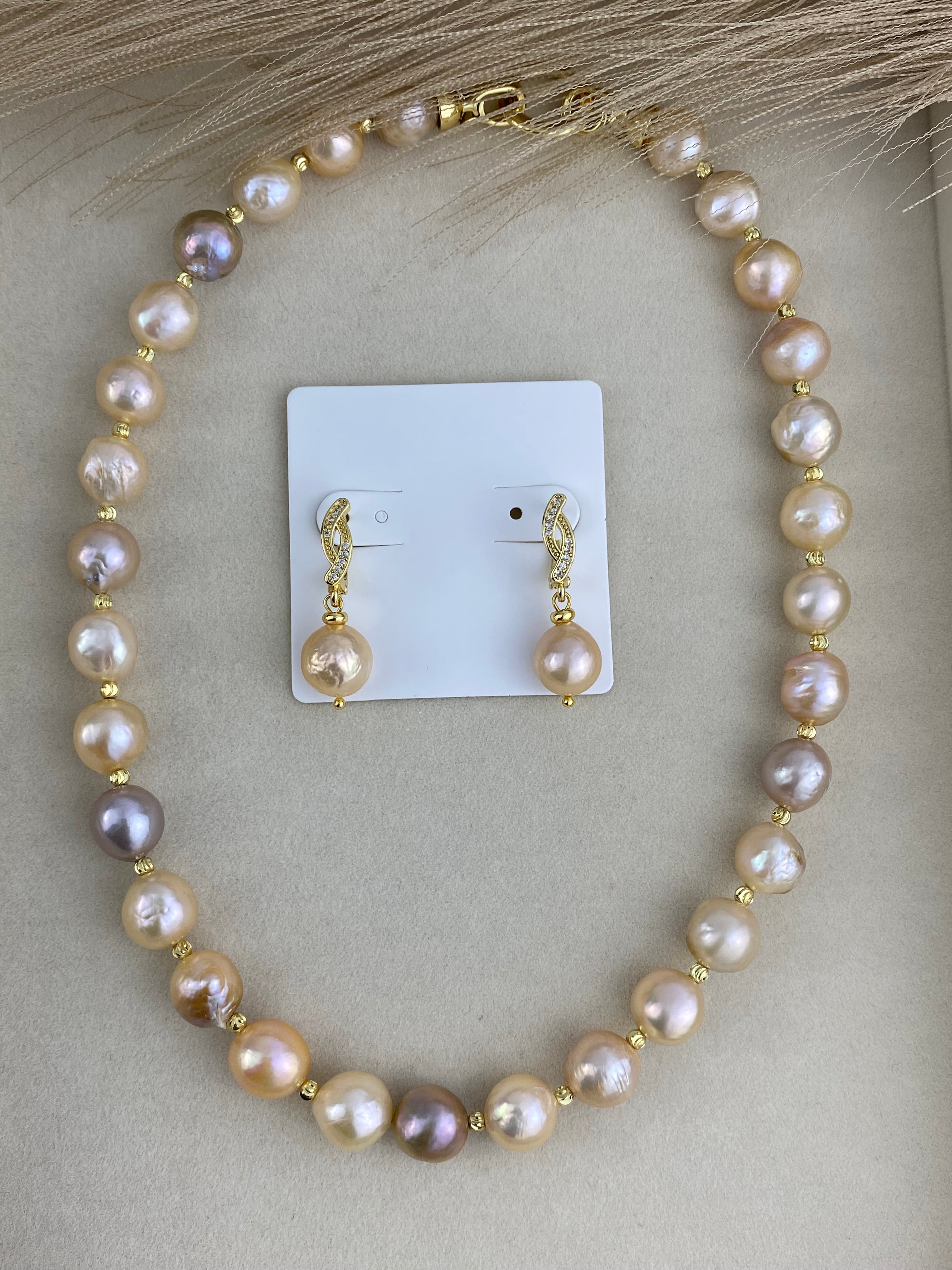 Candy Color Baroque Pearl Necklace & Earrings Set. Choker Necklace.