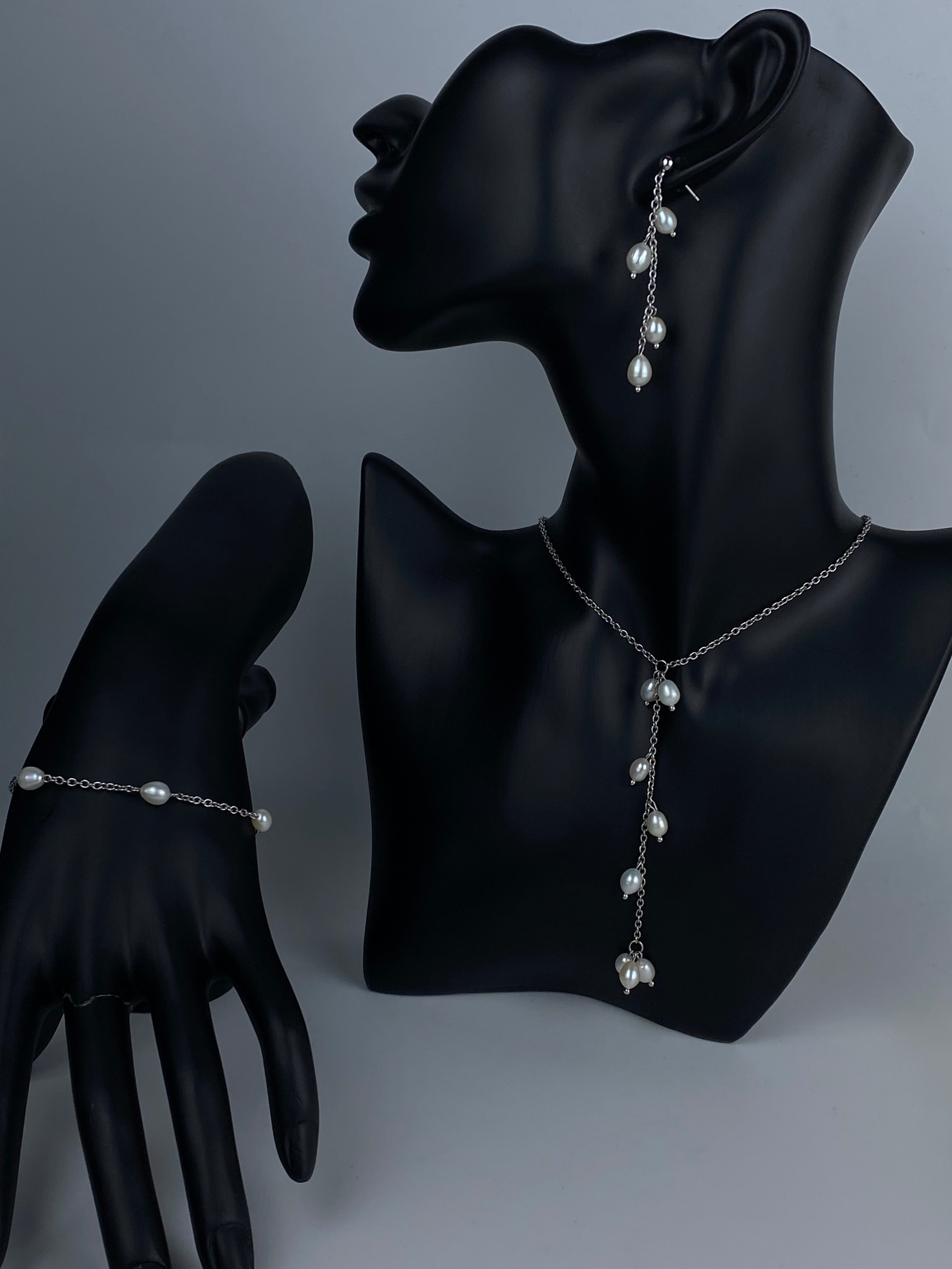 Freshwater Rice Pearl Chain Drop Earrings| 925 Sterling Silver| Bridal Earrings| Chic Jewelry.