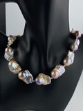 Big Fireballs Baroque Freshwater Pearl Necklace & Earring Set | Mauve Lavender | Statement Jewelry| Cover Earrings Hooks.