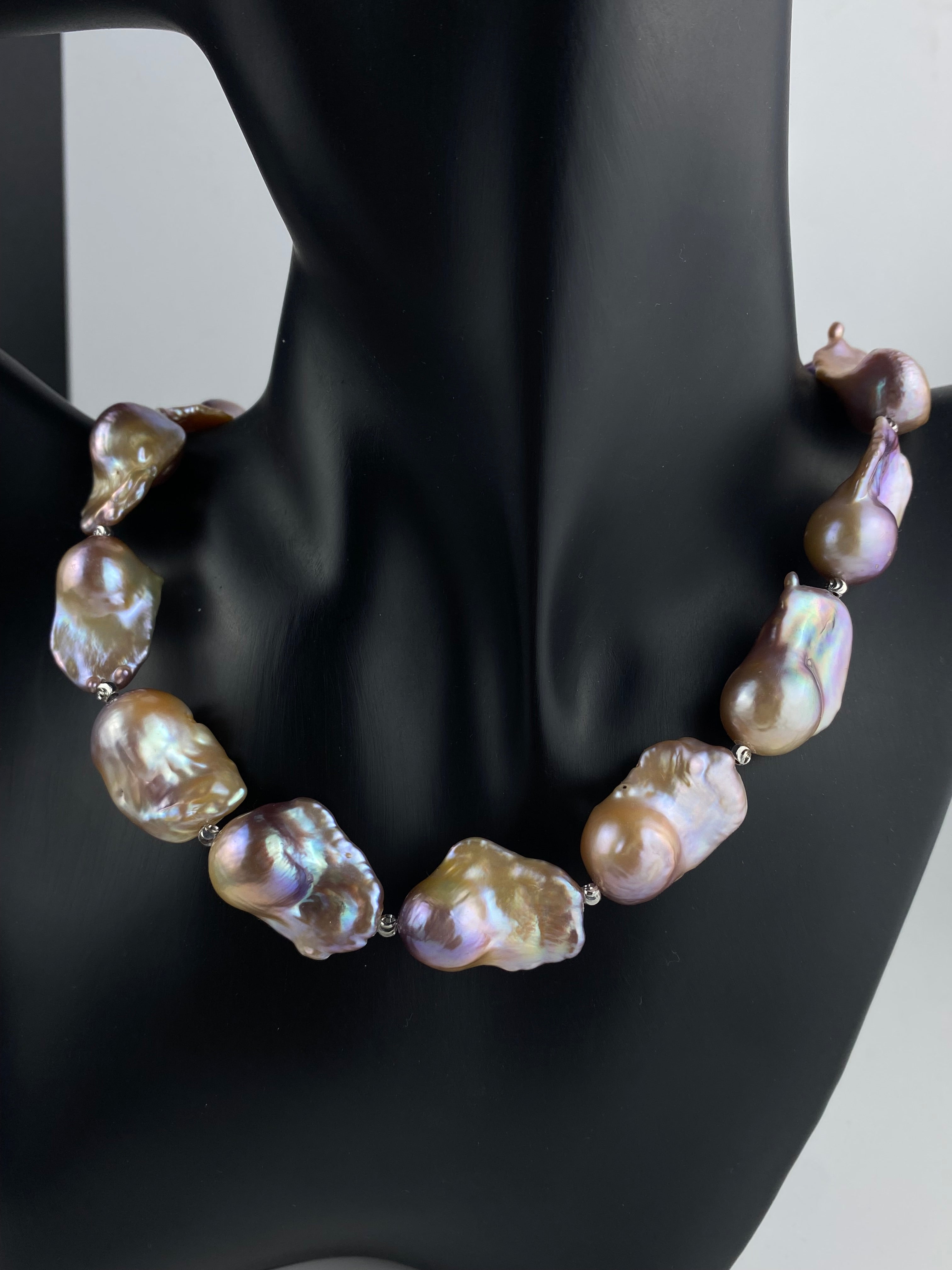 Big Fireballs Baroque Freshwater Pearl Necklace & Earring Set | Mauve Lavender | Statement Jewelry| Cover Earrings Hooks.