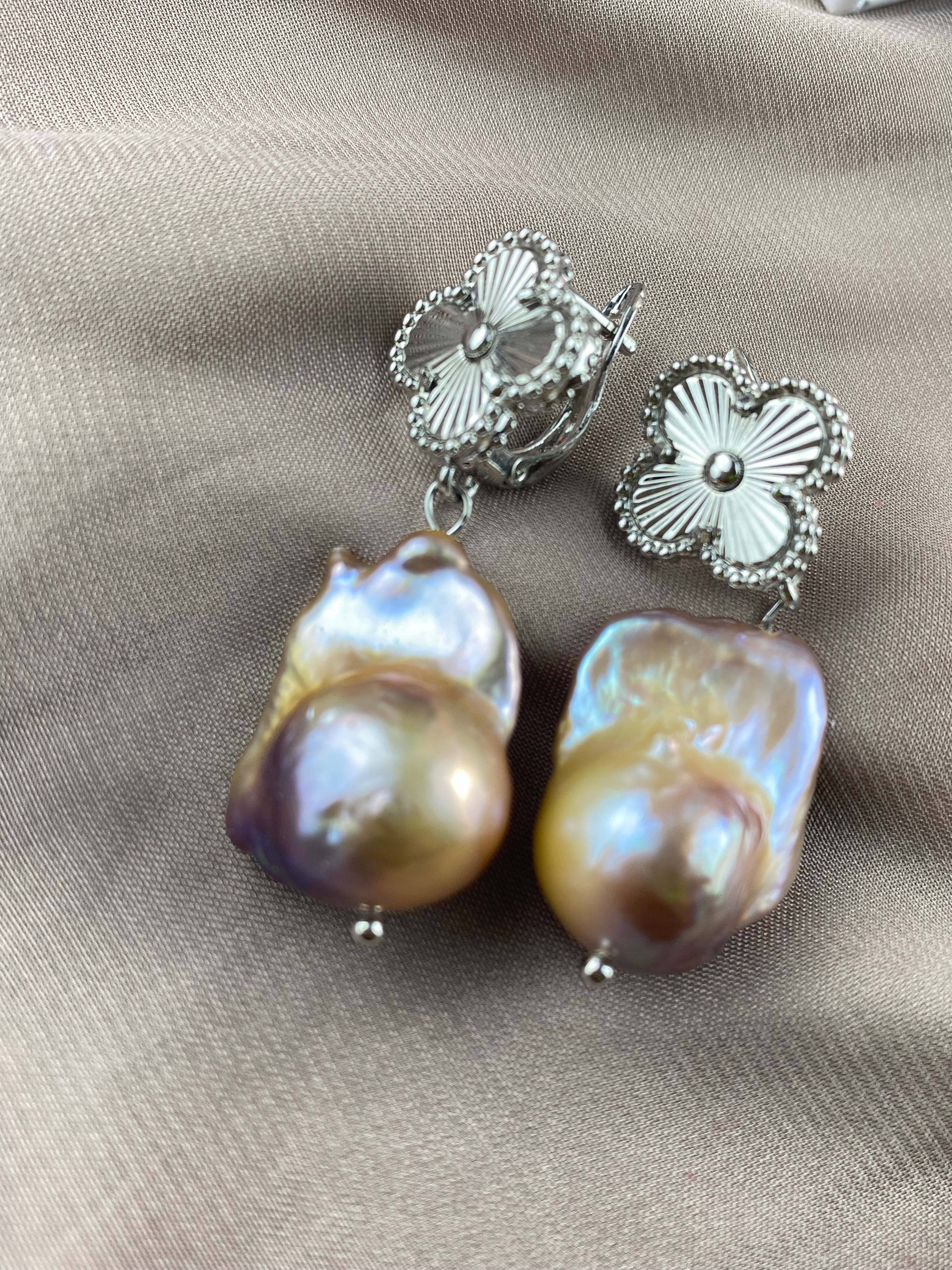 Big Fireballs Baroque Freshwater Pearl Necklace & Earring Set | Mauve Lavender | Statement Jewelry| Cover Earrings Hooks.