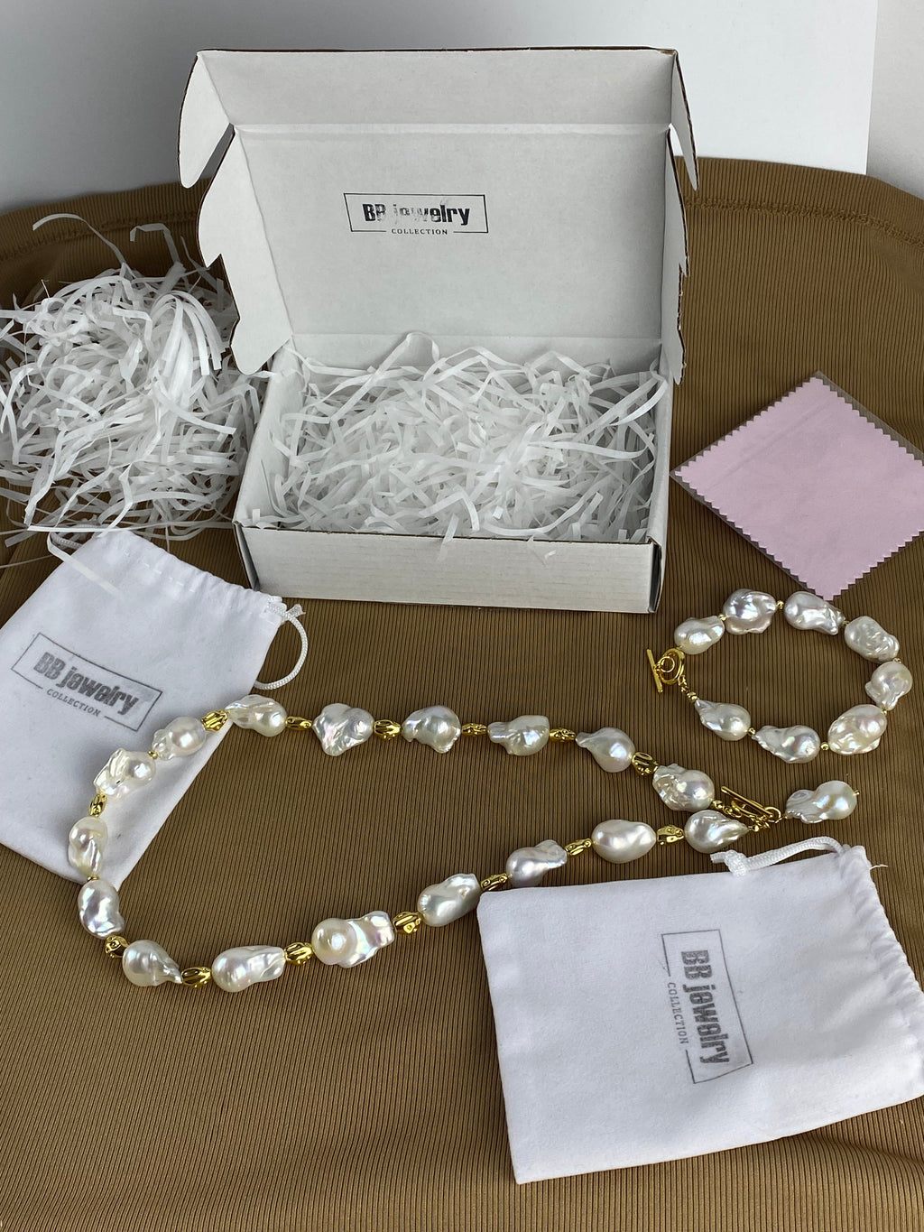 Big Baroque Freshwater Pearl Necklace | 18k Gold Plated Irregular Spacer Beads. Statement Necklace.