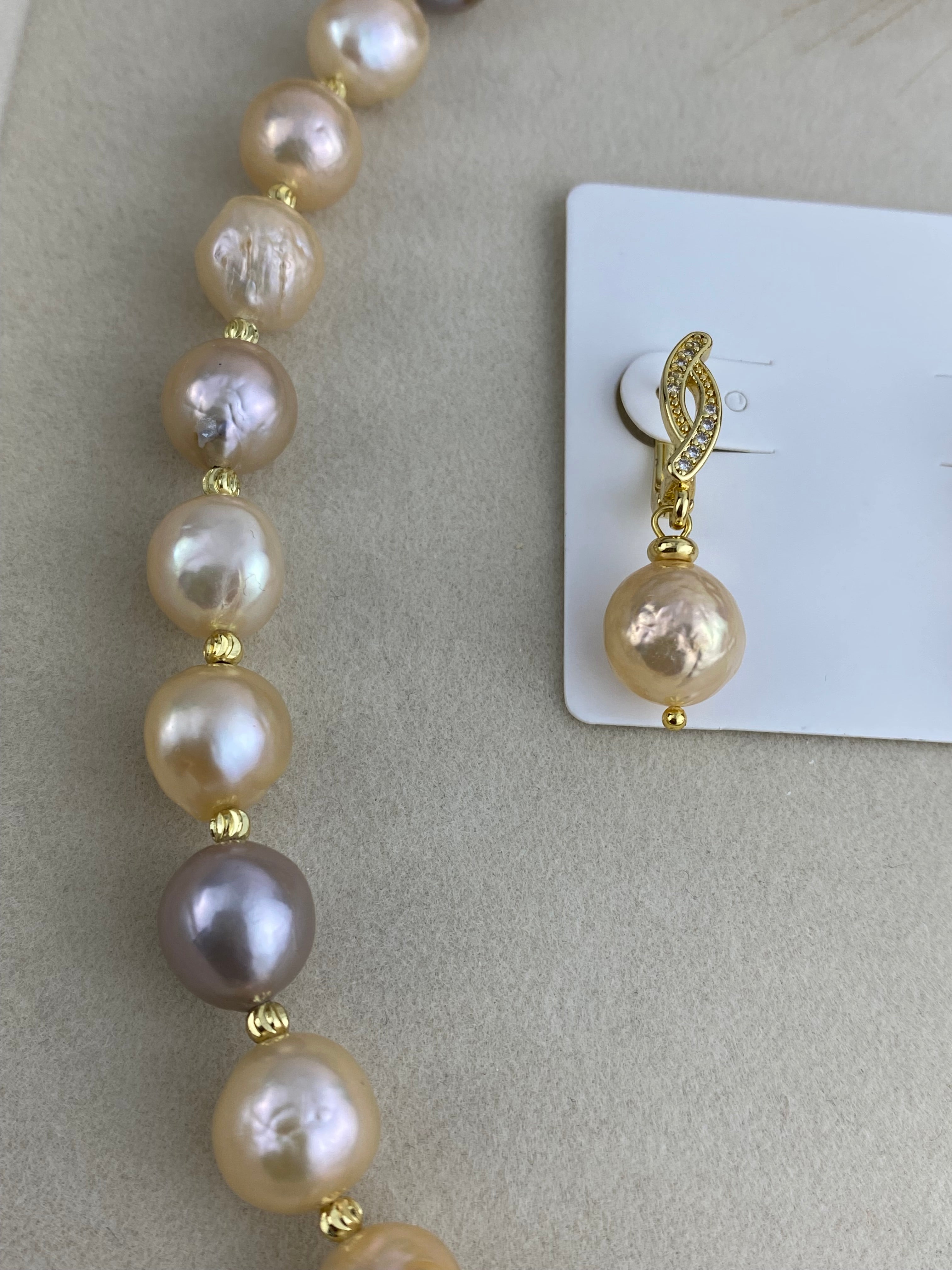 Candy Color Baroque Pearl Necklace & Earrings Set. Choker Necklace.