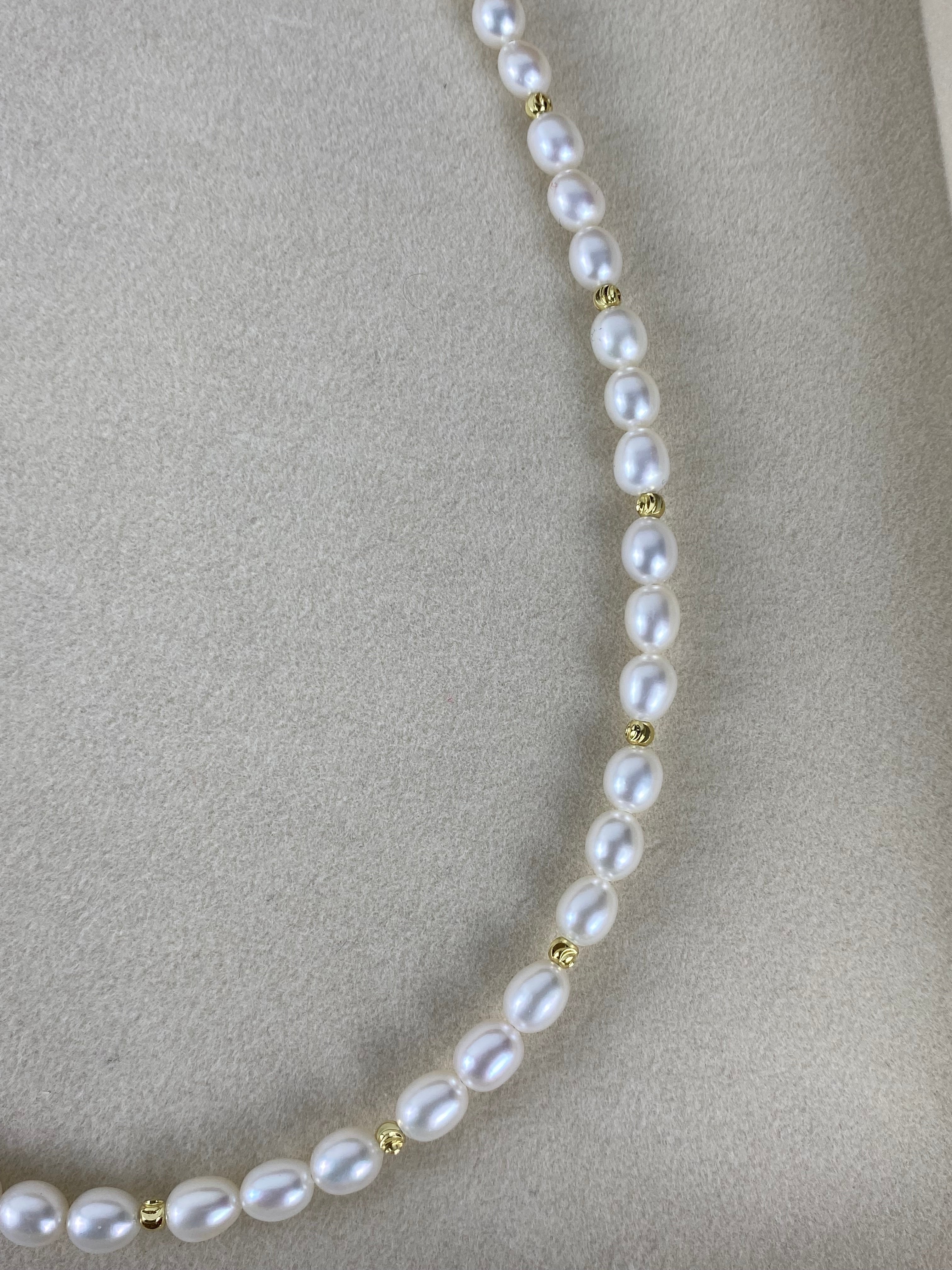 Freshwater Pearl Necklace with Gold Accents | 5-6mm| Wedding Necklace.