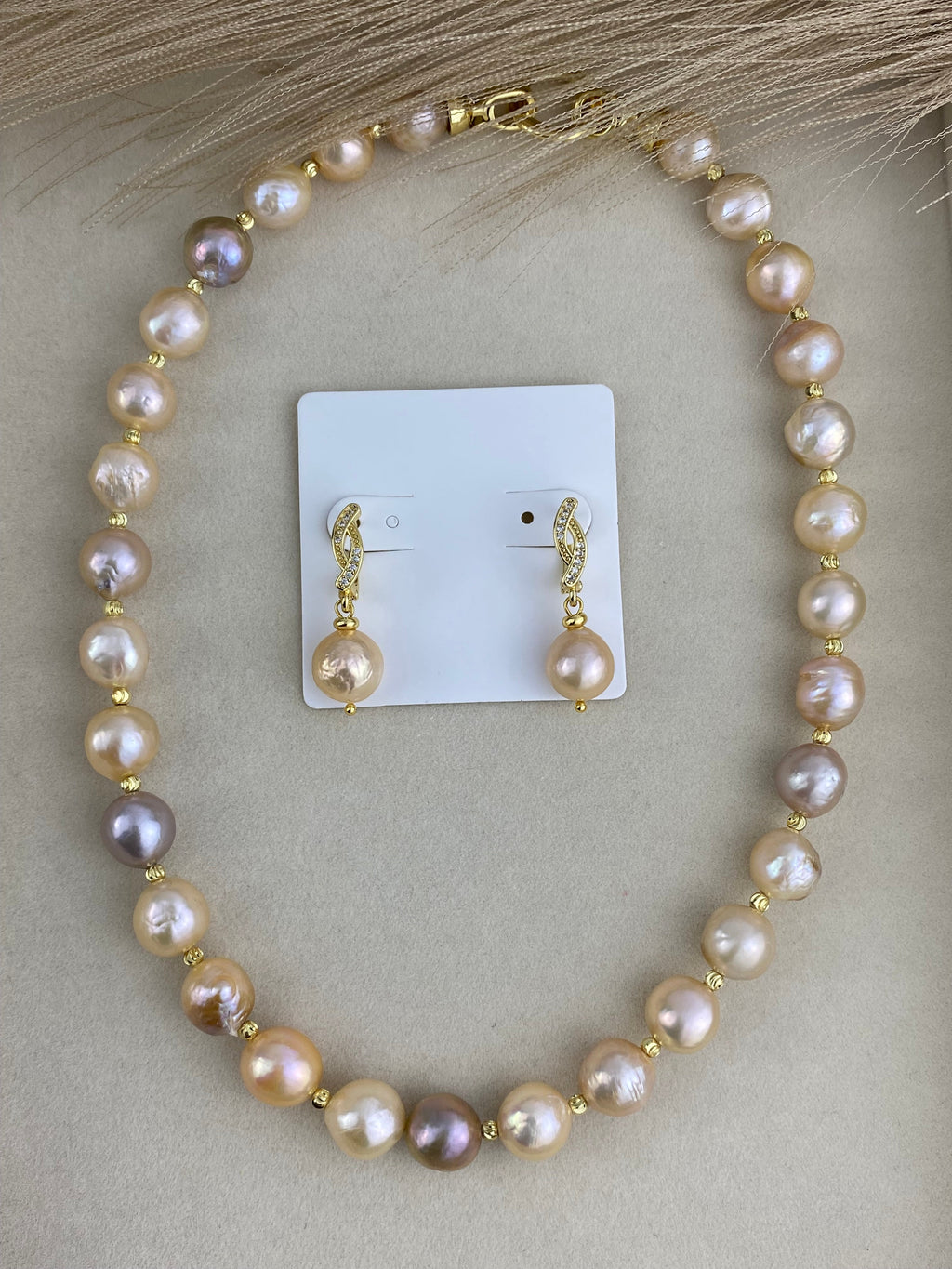 Candy Color Baroque Pearl Necklace & Earrings Set. Choker Necklace.