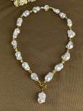 Big Baroque Freshwater Pearl Necklace | 18k Gold Plated Irregular Spacer Beads. Statement Necklace.