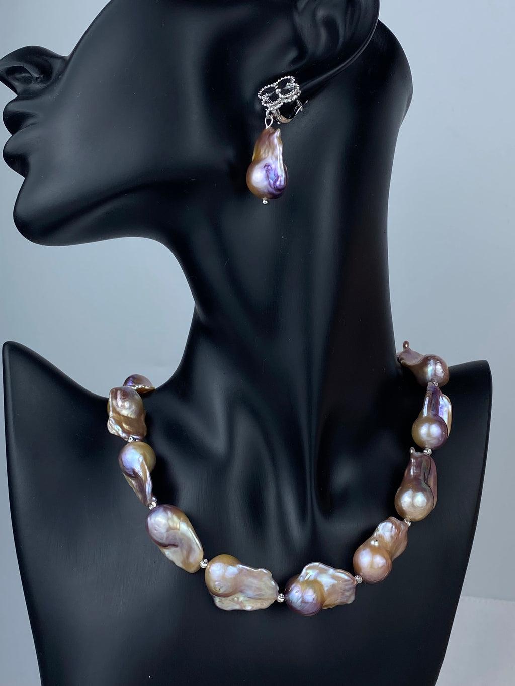 Big Fireballs Baroque Freshwater Pearl Necklace & Earring Set | Mauve Lavender | Statement Jewelry| Cover Earrings Hooks.
