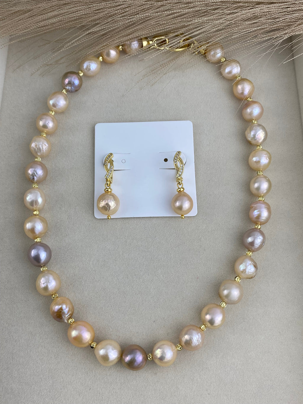 Candy Color Baroque Pearl Necklace & Earrings Set. Choker Necklace.