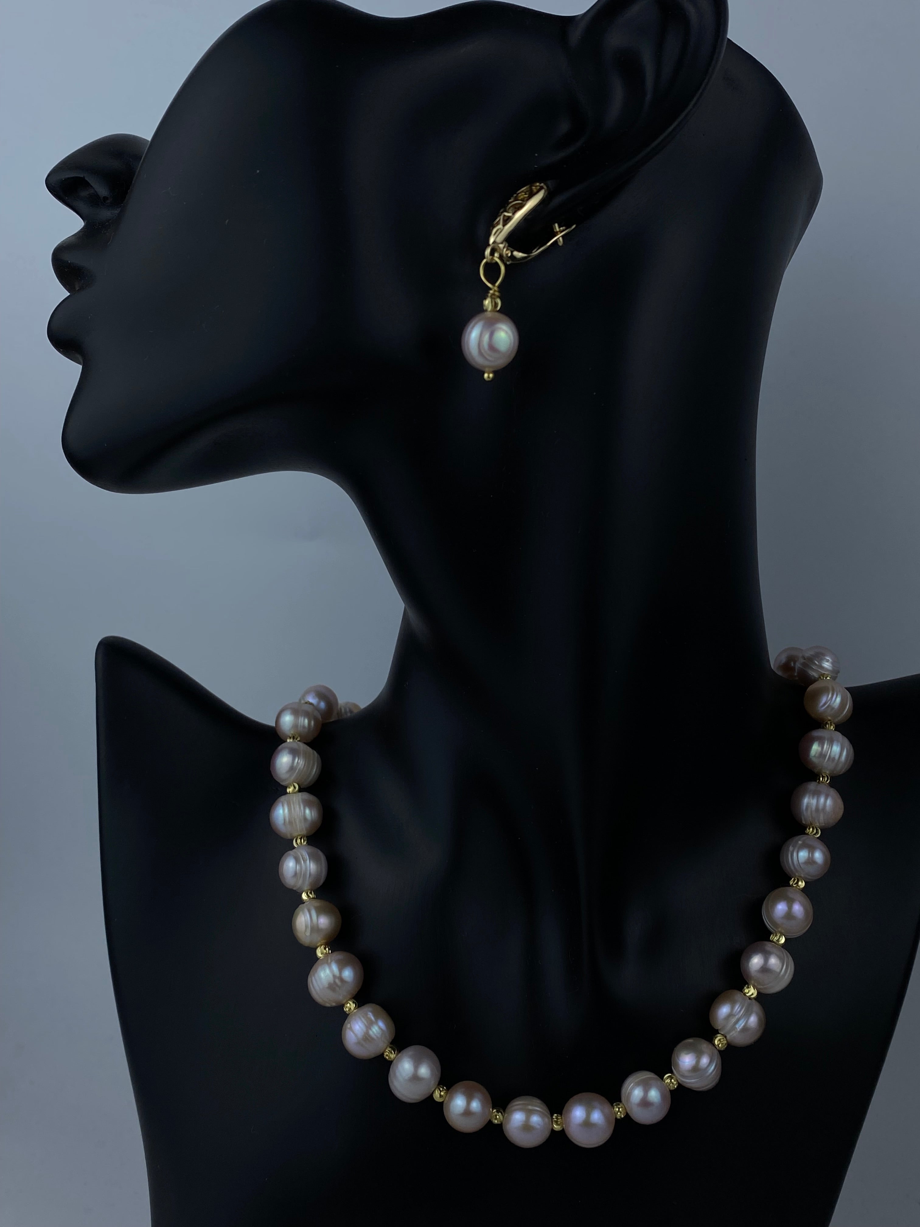 Lavender Freshwater Pearl Necklace with Gold Accents