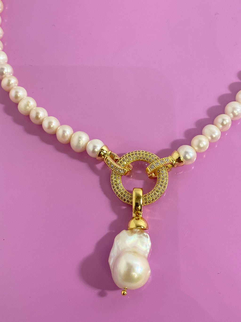 Freshwater Pearl Necklace with Baroque Pendant & 18K Gold Plated Clasp