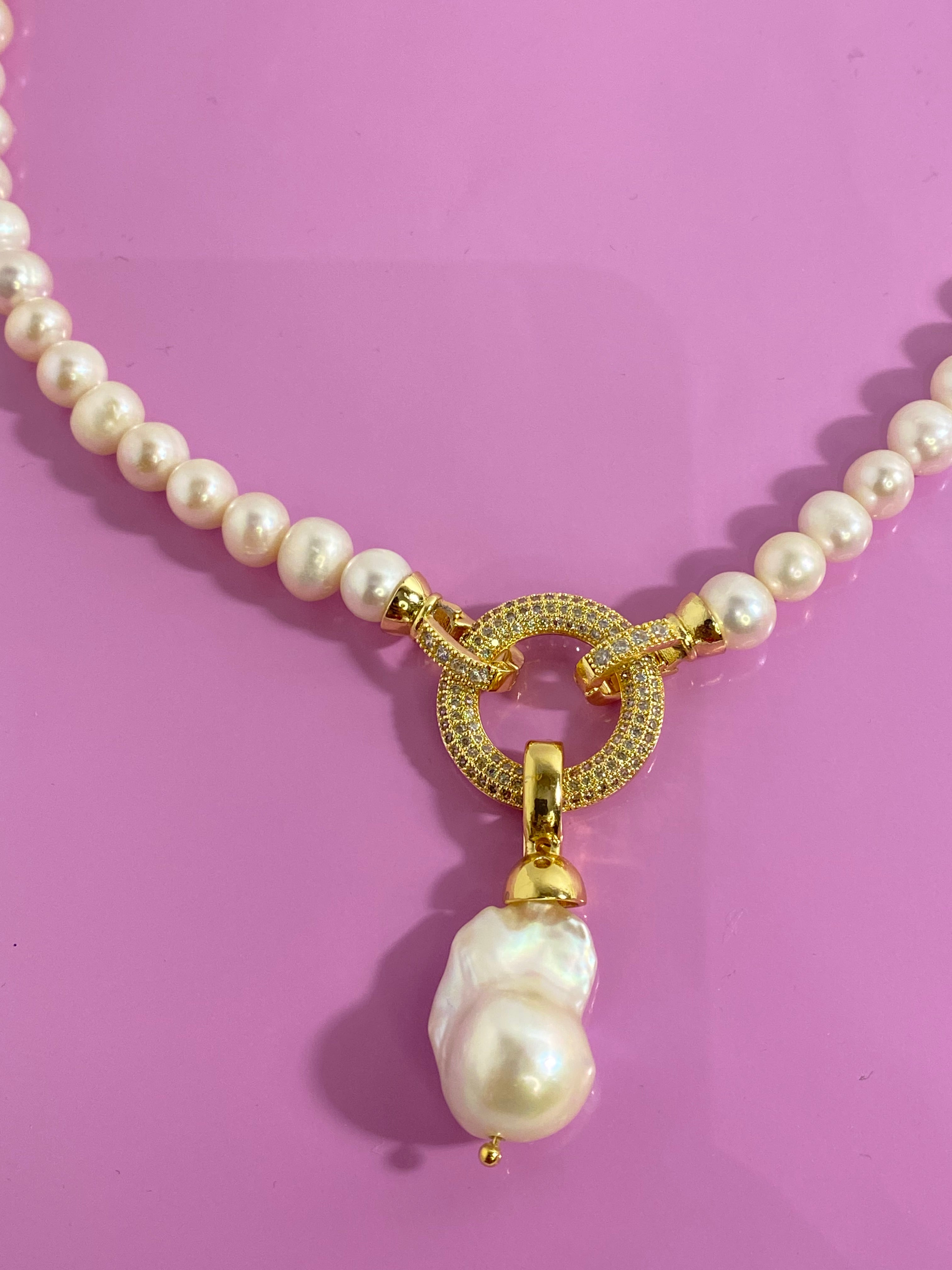 Freshwater Pearl Necklace with Baroque Pendant & 18K Gold Plated Clasp
