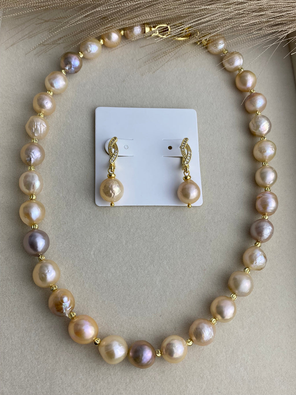 Candy Color Baroque Pearl Necklace & Earrings Set. Choker Necklace.