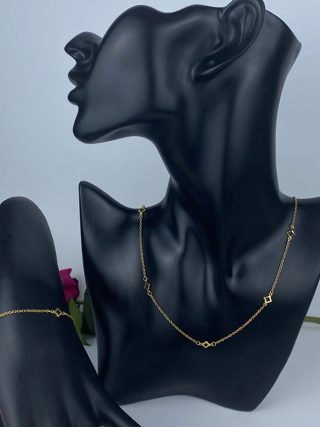 18K Gold Plated Clover Bracelet & Necklace Set| Modern Minimalist Jewelry.