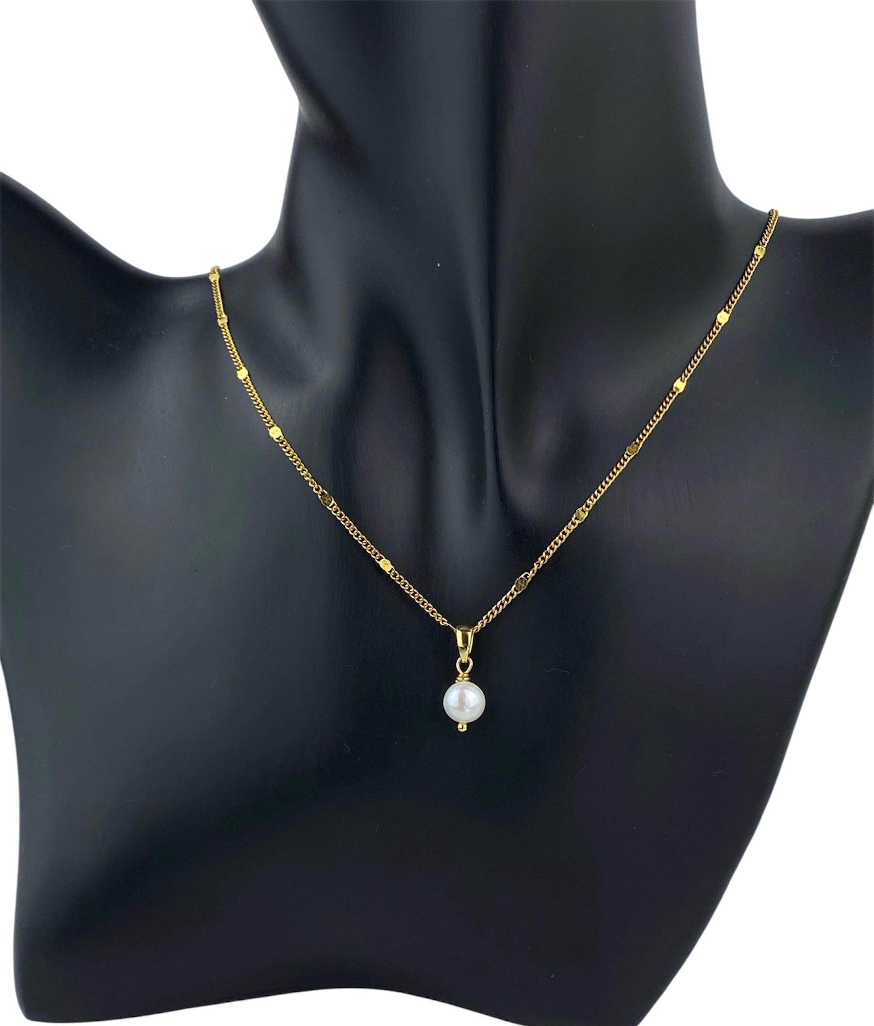 Minimalist Freshwater Pearl Pendant Necklace | 18k Gold Plated Satellite Chain | Freshwater Pearl Drop.