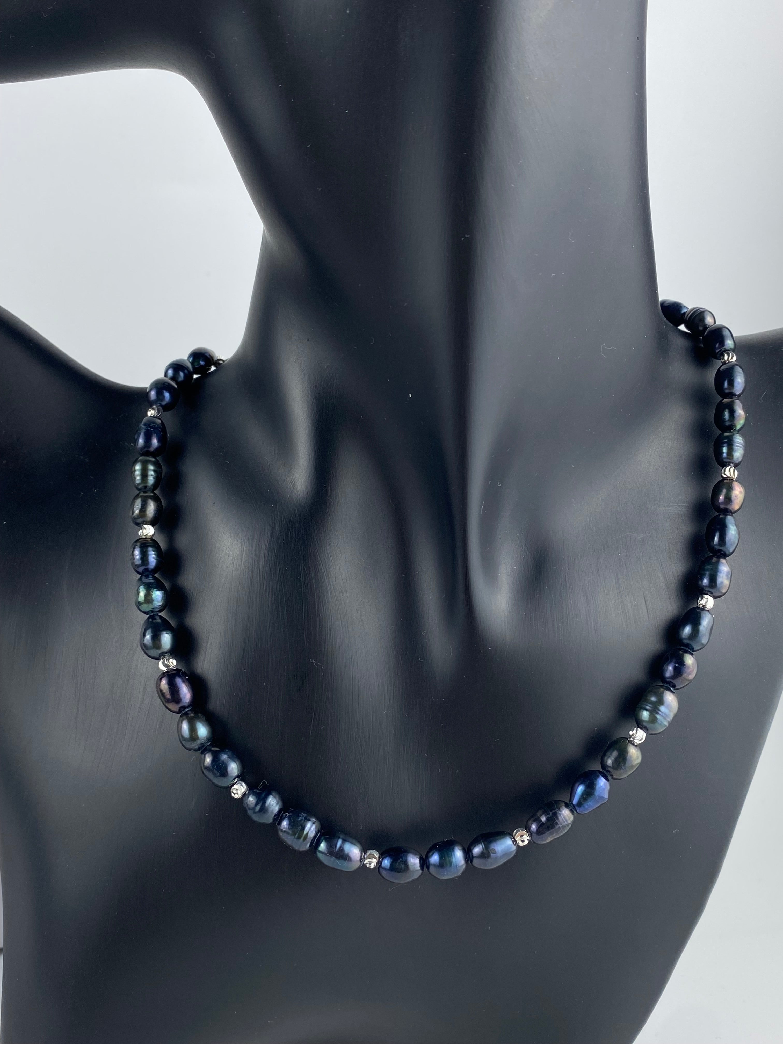 Black Freshwater Pearl Necklace – Sterling Silver