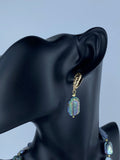 Black Peacock Blue Flat Pearl Necklace and Earrings,Irregular Rectangle Square Pearls Natural Freshwater Cultured. Set Jewelry.