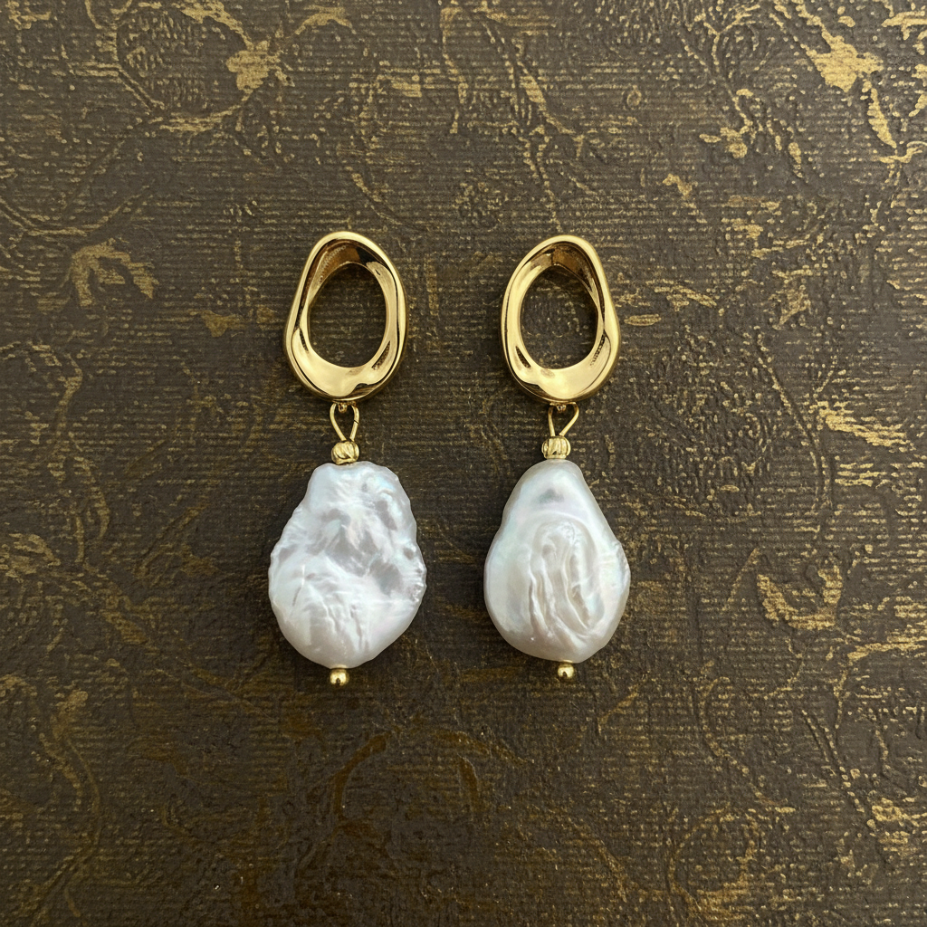 Baroque Pearl Earrings – Antique Gold Flatlay