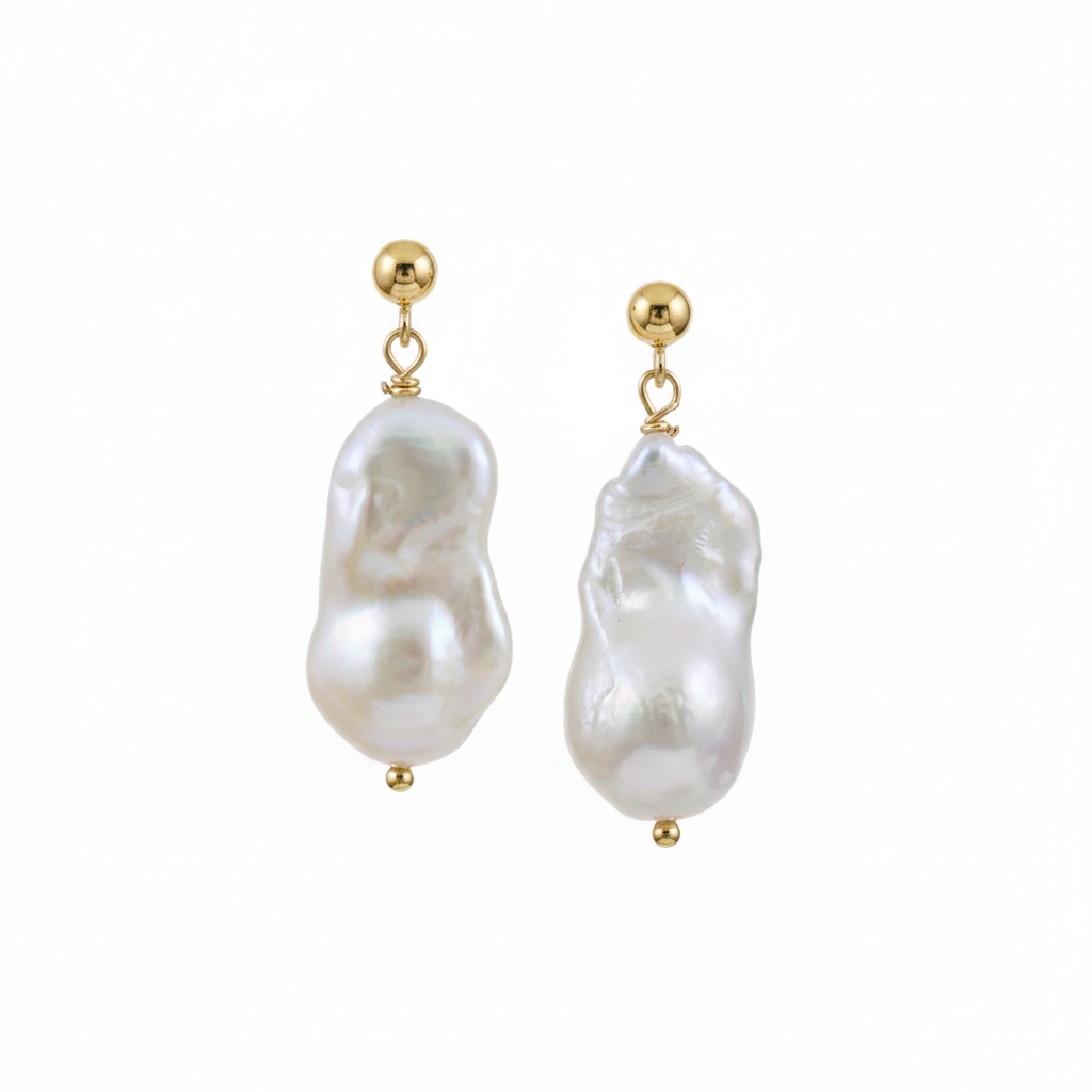 Baroque Pearl Earrings - Top Down