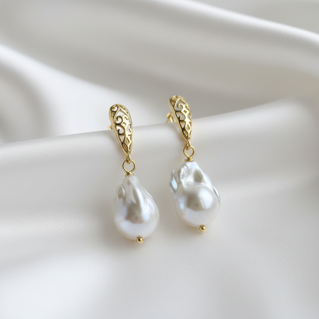 Baroque Pearl Earrings – White Silk