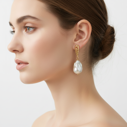 Baroque Pearl Earrings – Worn on Ear