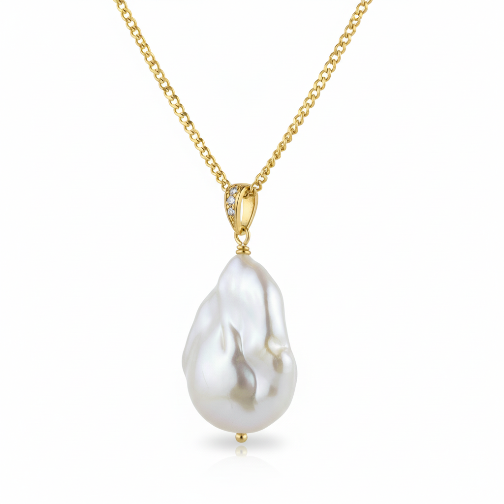 Big Baroque Pearl Pendant Necklace | 18K Gold Plated | Statement Bridal Jewelry