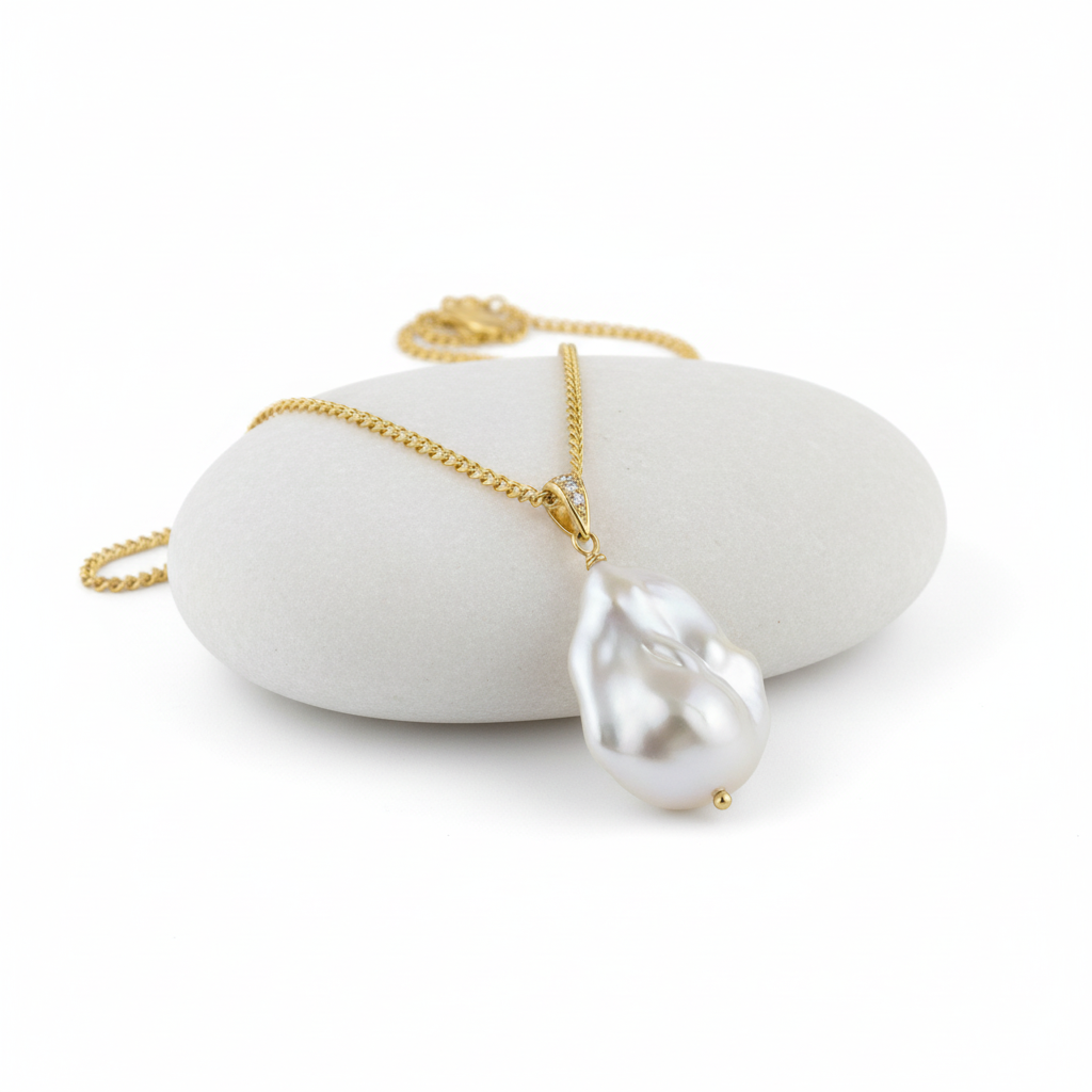 Big Baroque Pearl Pendant Necklace | 18K Gold Plated | Statement Bridal Jewelry