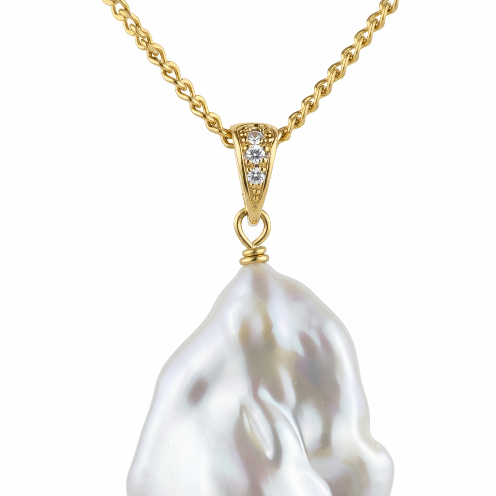 Big Baroque Pearl Pendant Necklace | 18K Gold Plated | Statement Bridal Jewelry