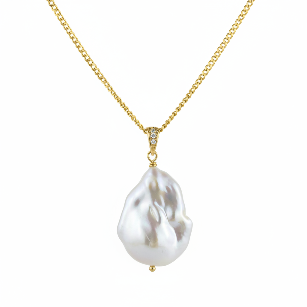 Big Baroque Pearl Pendant Necklace | 18K Gold Plated | Statement Bridal Jewelry