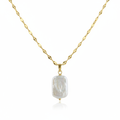Baroque Square Pearl Pendant Necklace | Gold Chain