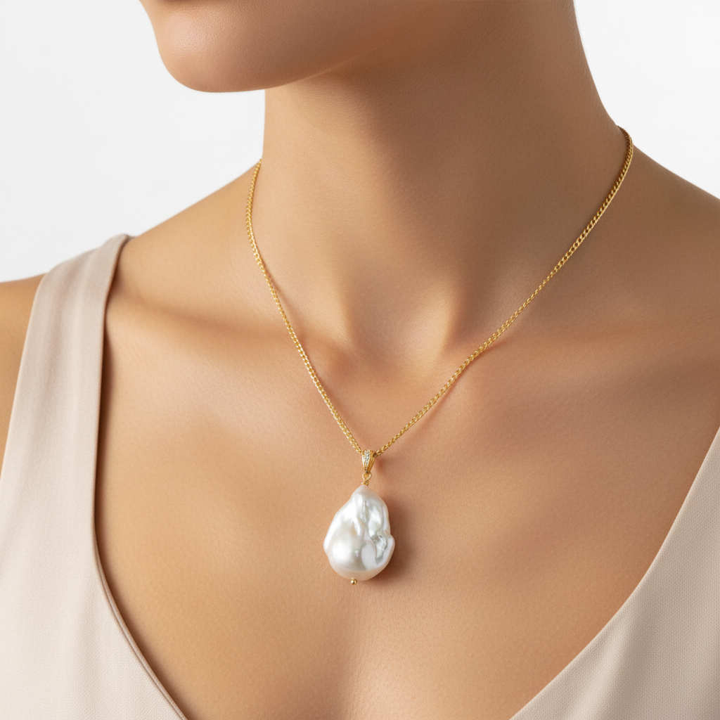 Baroque Pearl Necklace – Worn on Neck