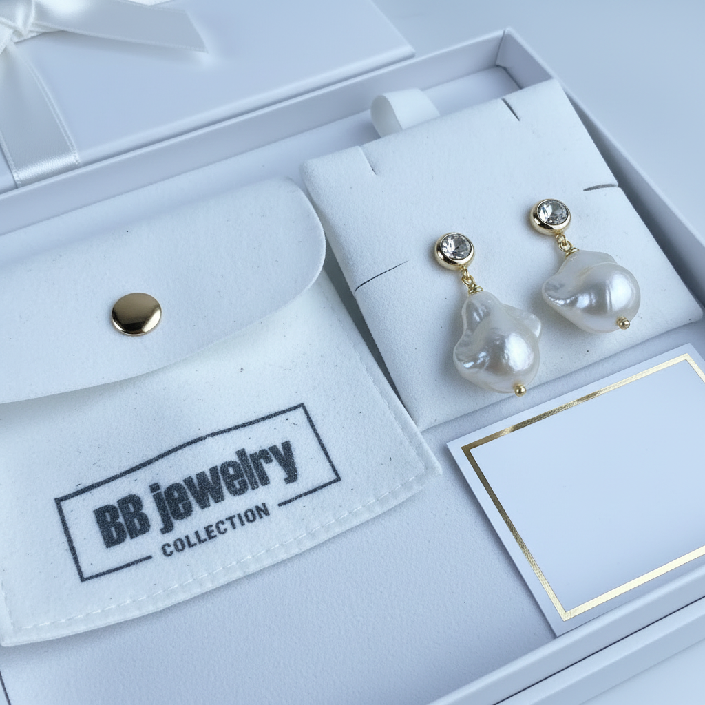 Baroque Pearl Drop Earrings | 14k Gold Crystal Bezel Stud | Freshwater Pearl