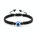 Black Macramé Evil Eye Bracelet on White Background
