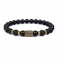 Black Onyx & Lava Stone Bracelet with 18K Gold Plated CZ Cylinder