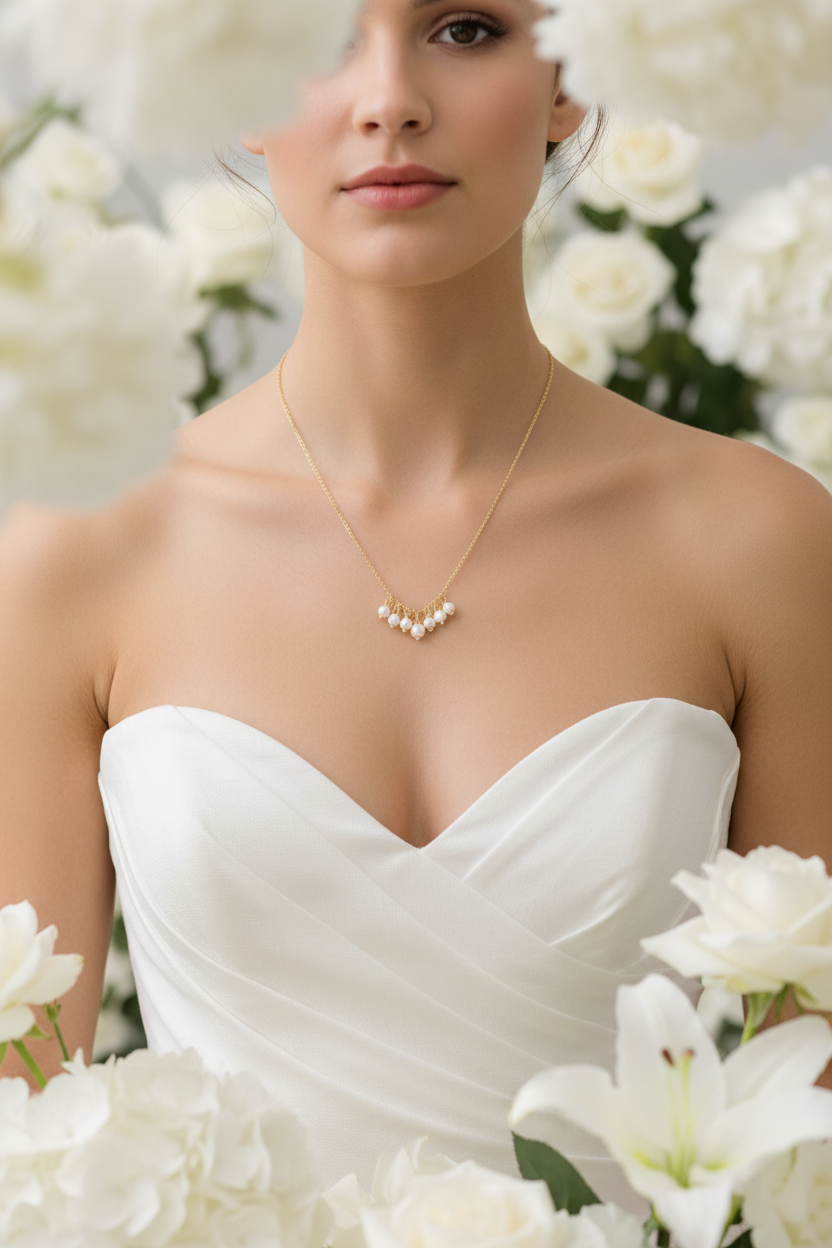 Classic Freshwater Pearl Cluster Necklace/Bridal Jewelry/Gift for Her.