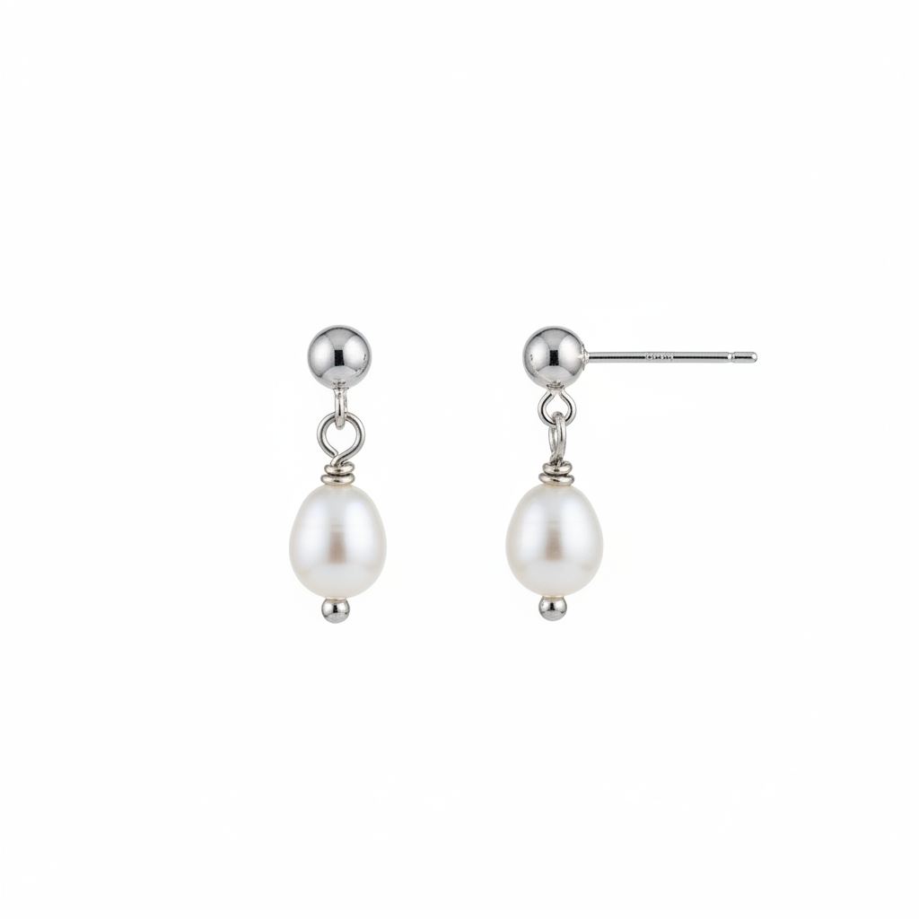 Sterling Silver 925 Freshwater Pearl Drop Stud Earrings | Bridal Pearl Earrings.