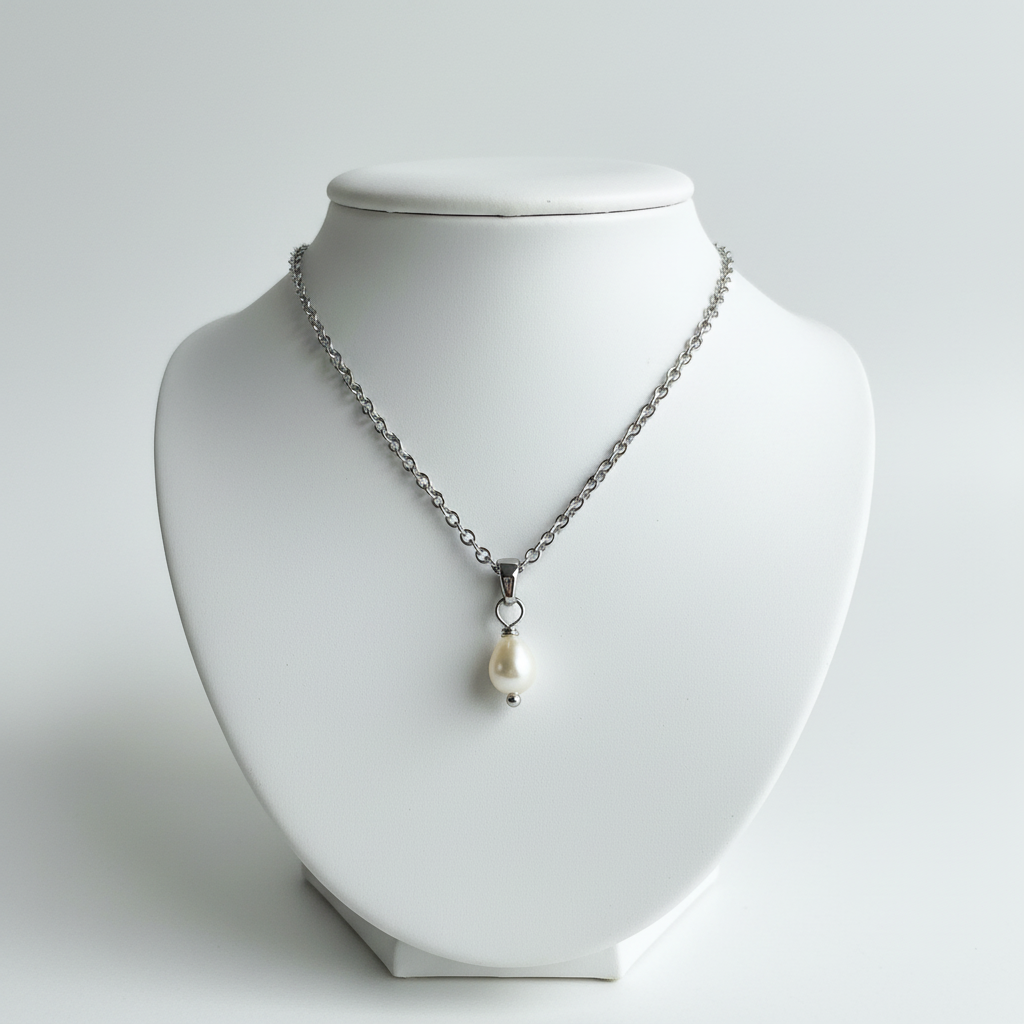 Freshwater Pearl Pendant Necklace – Silver| stainless steel chain.bridal jewelry