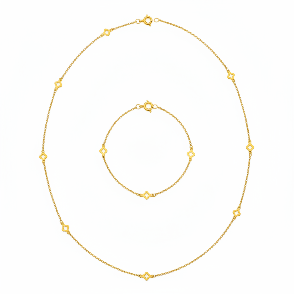 18K Gold Plated Clover Bracelet & Necklace Set| Modern Minimalist Jewelry.