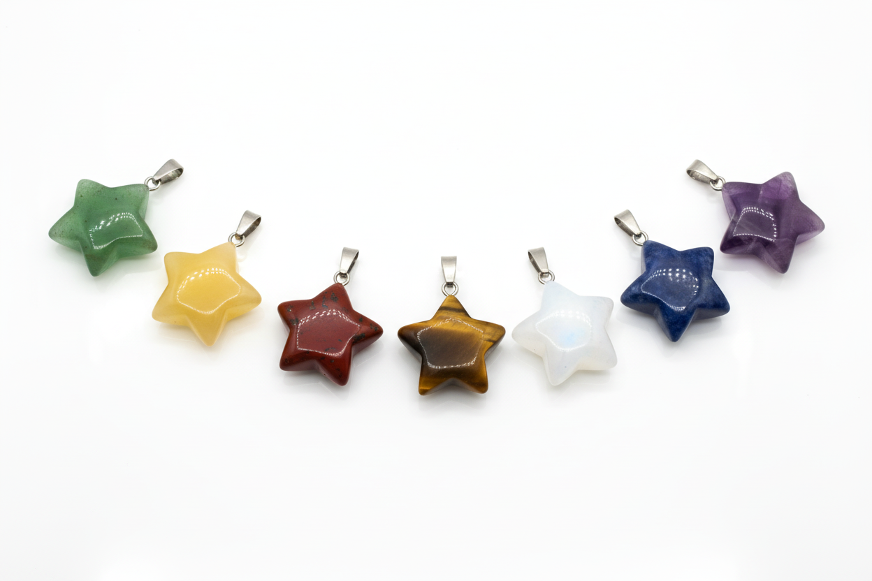 Gemstone Star Pendant Necklace | Natural Crystal Star Necklace