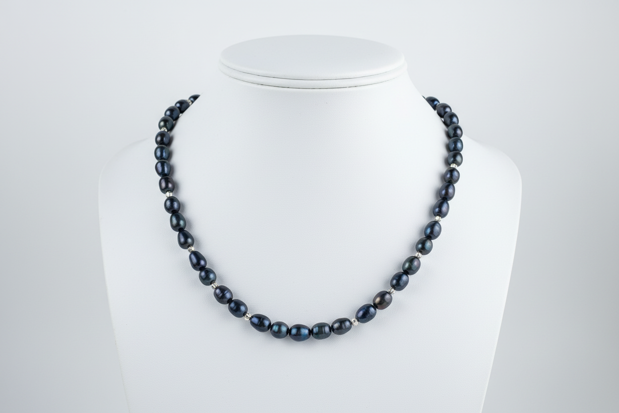 Black Freshwater Pearl Necklace – Sterling Silver