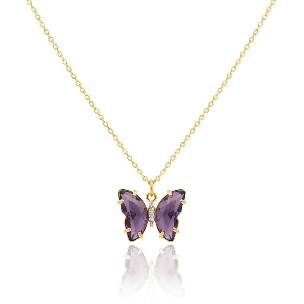 Crystal Blinky Butterfly Necklace | Gold Chain | 5 Colors