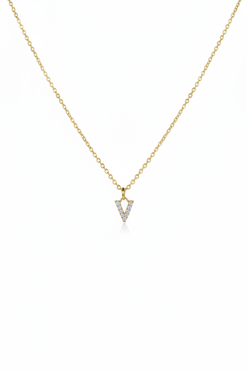 Diamond Initial Necklace - V