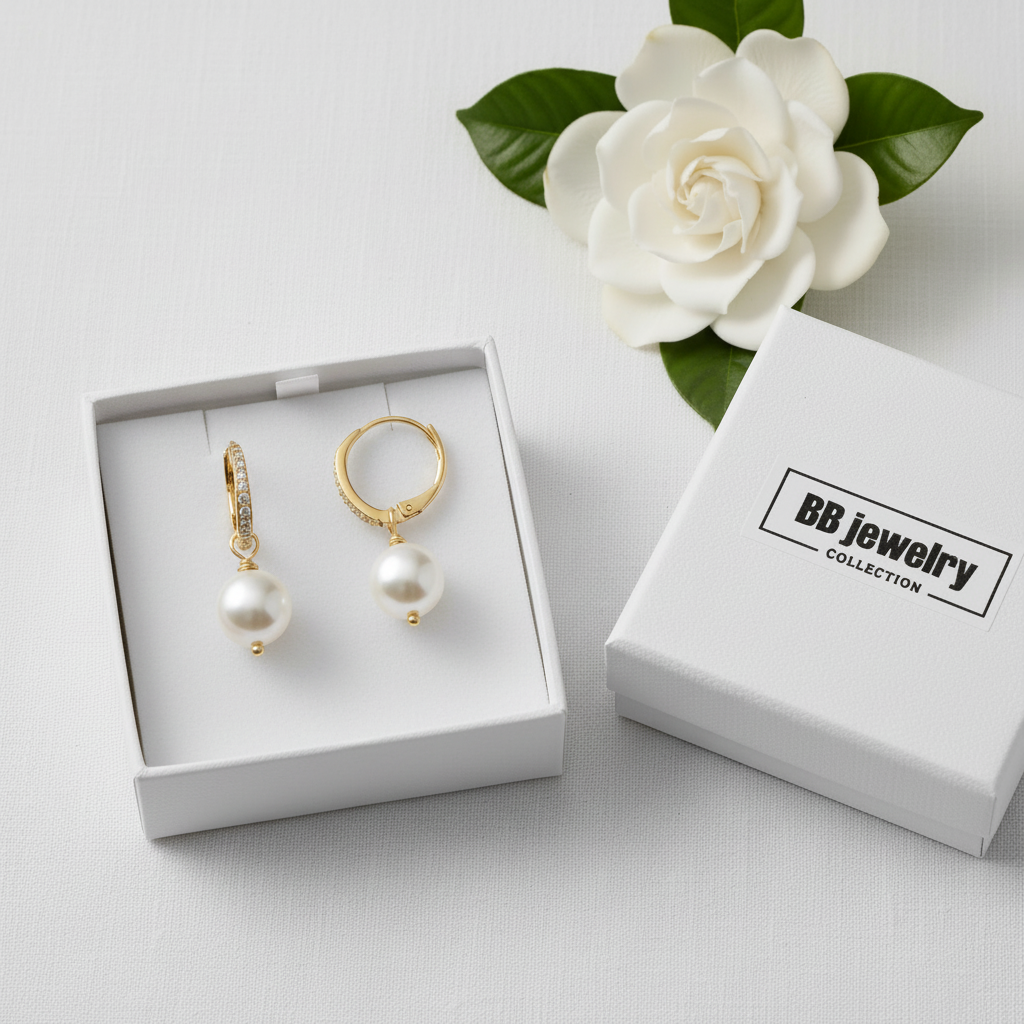 Pearl Huggie Hoop Earrings | Gold Pavé Diamond & Freshwater Pearl Drop