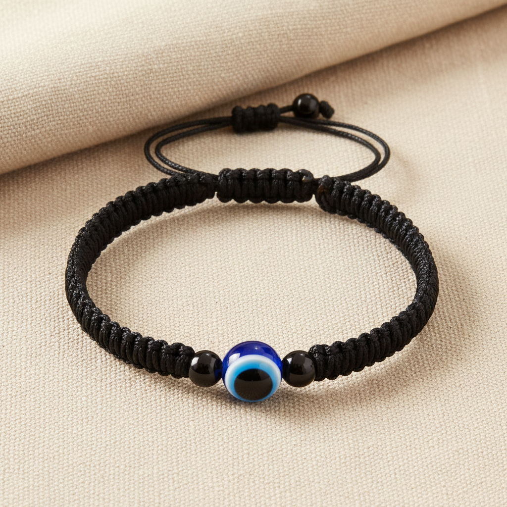 Evil Eye Bracelet on Beige Linen