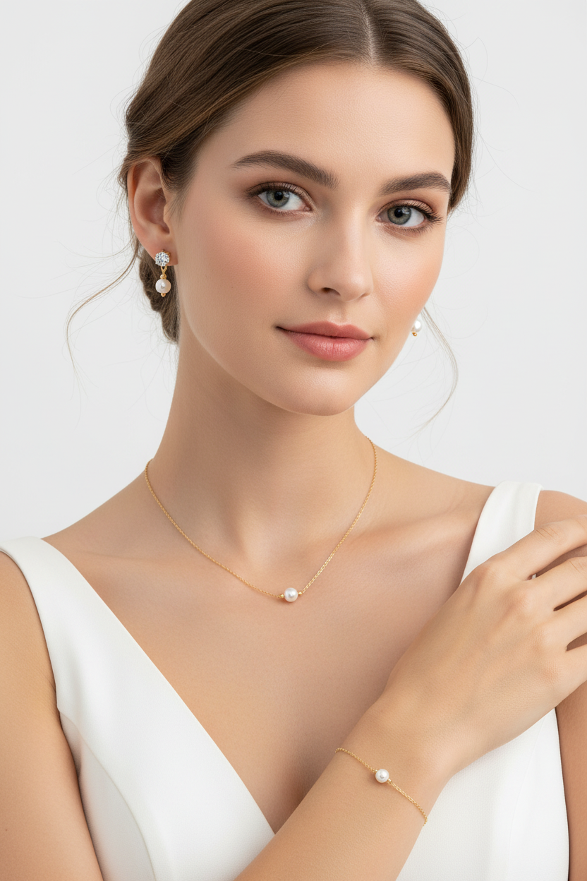 Exact Pearl Jewelry Set on Stylish Bridal Model