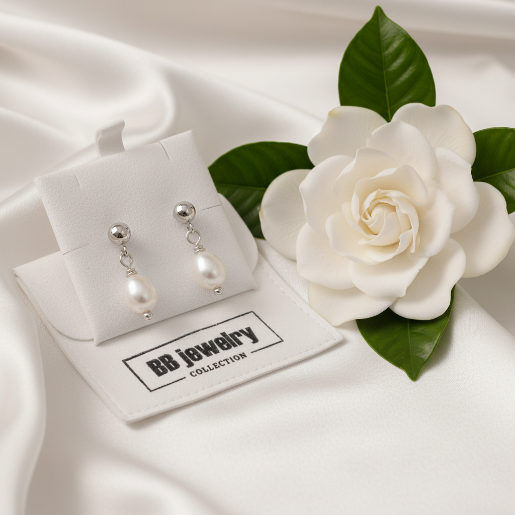 Sterling Silver 925 Freshwater Pearl Drop Stud Earrings | Bridal Pearl Earrings.