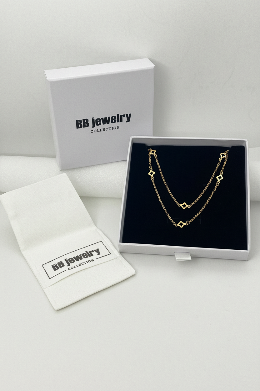 18K Gold Plated Clover Bracelet & Necklace Set| Modern Minimalist Jewelry.