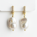 Baroque Pearl Drop Earrings | 18k Gold CZ Pavé Huggie | Freshwater Pearl